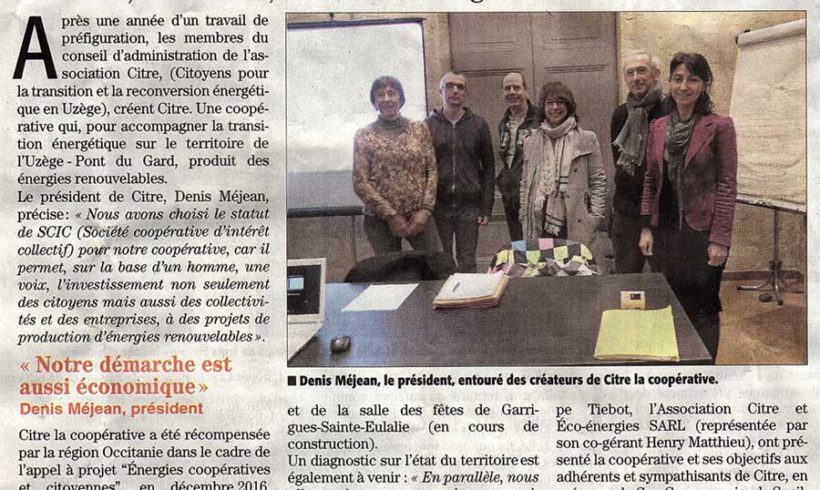 Une coopérative pour produire des énergies renouvelables Une coopérative pour produire des énergies renouvelables